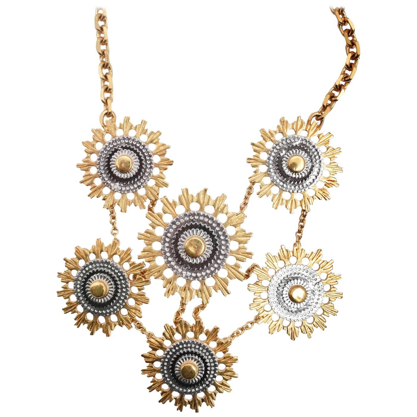 Alexander McQueen Gold Mechanical Gears Necklace with Chunky Chain