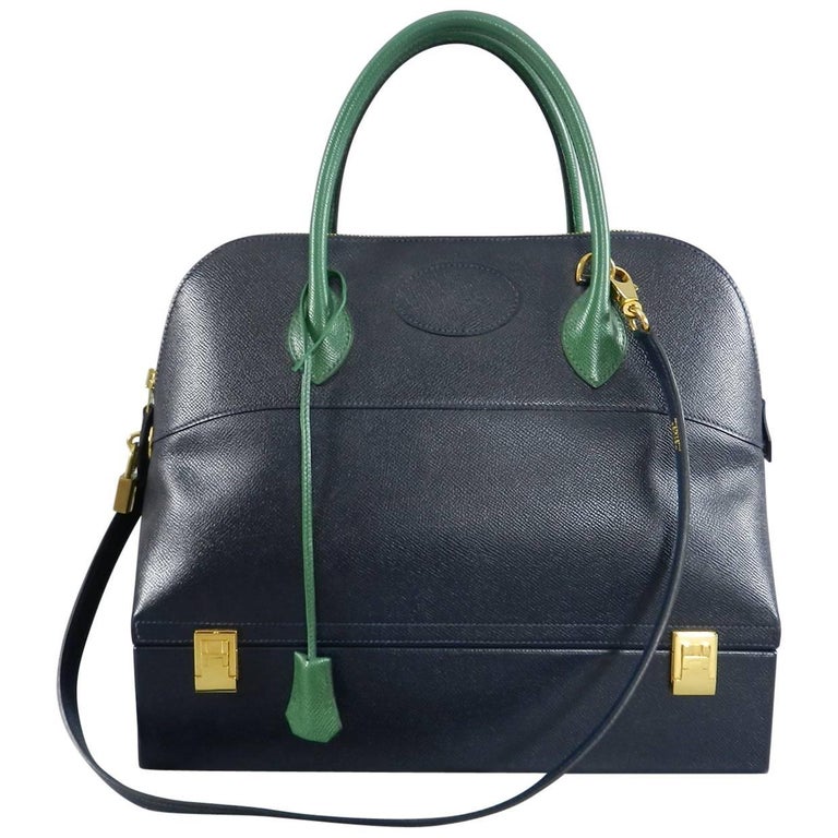 Hermes Vintage Bolide MacPherson 34 Trunk Bag Bicolor Green and Navy at ...