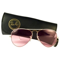 New Used Ray Ban Aviator Flying Colors White Rose Lenses B&L Sunglasses