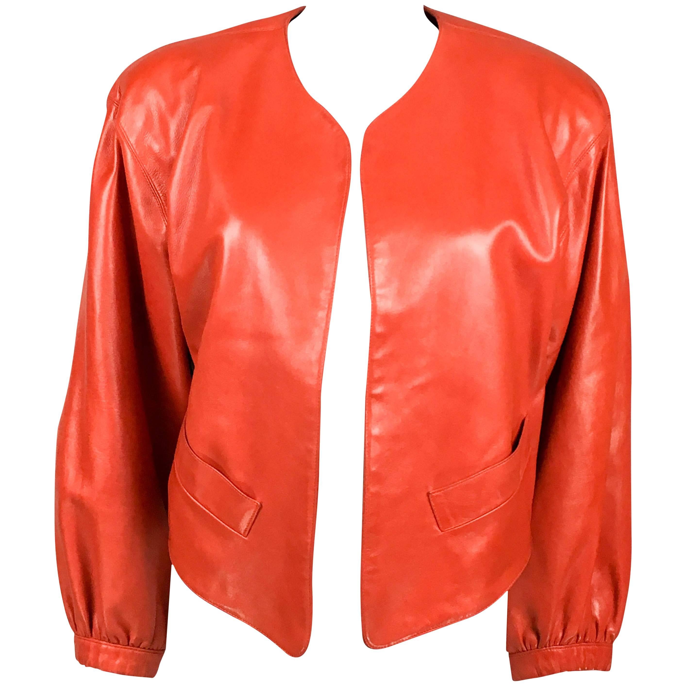 1980s Yves Saint Laurent Red Soft Leather Jacket For Sale