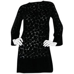 1970s Yves Saint Laurent Fused Velvet & Silk Chiffon Shift Dress