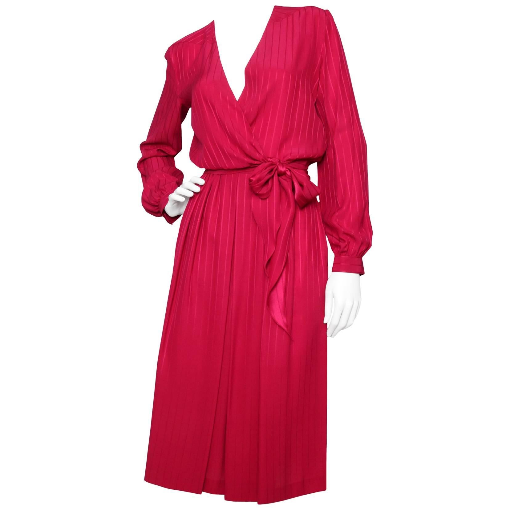 A 1980s Christian Dior Red SIlk Jacquard Skirt & Blouse Ensemble