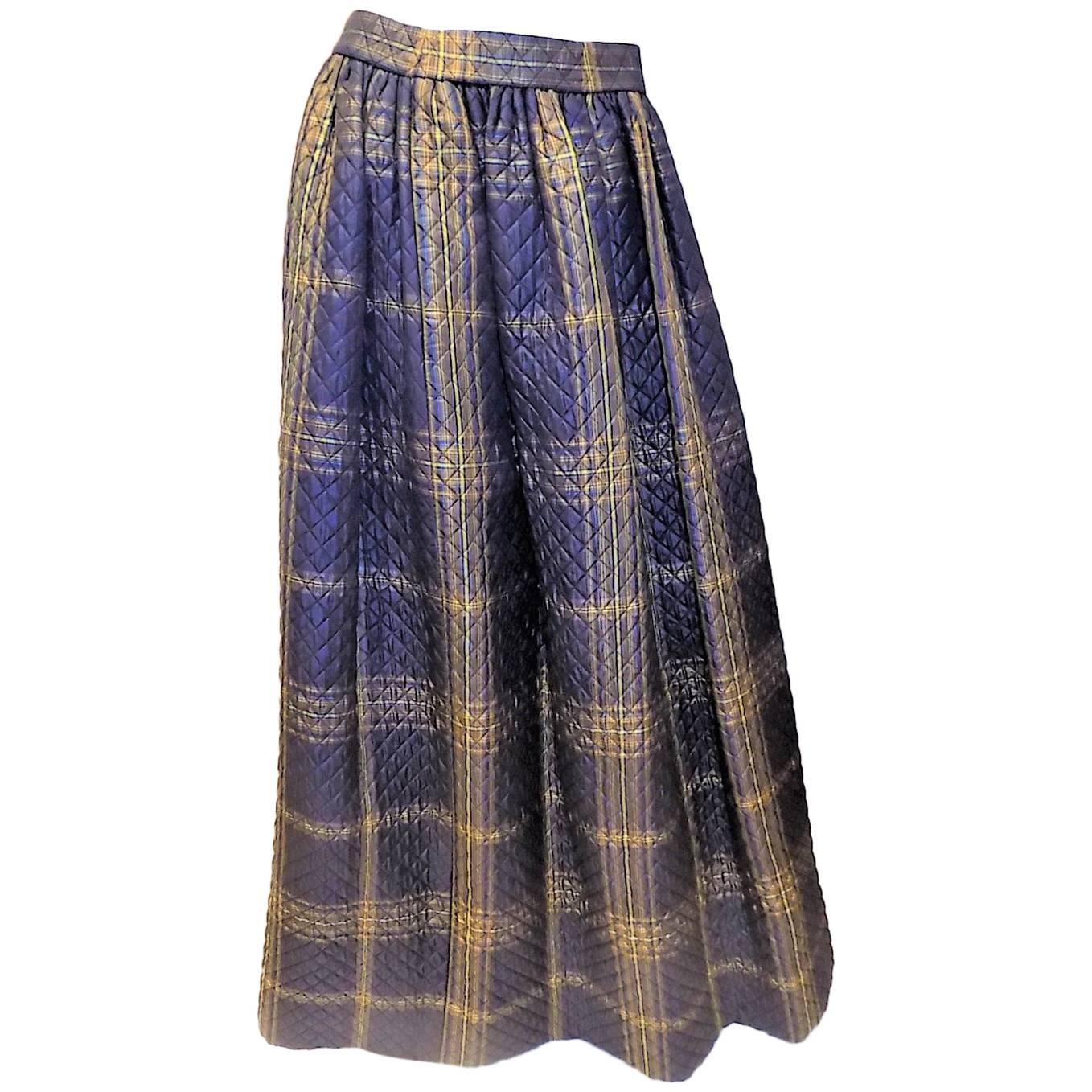 Oscar Dela Renta Gold and navy plaid  vintage ball skirt  For Sale