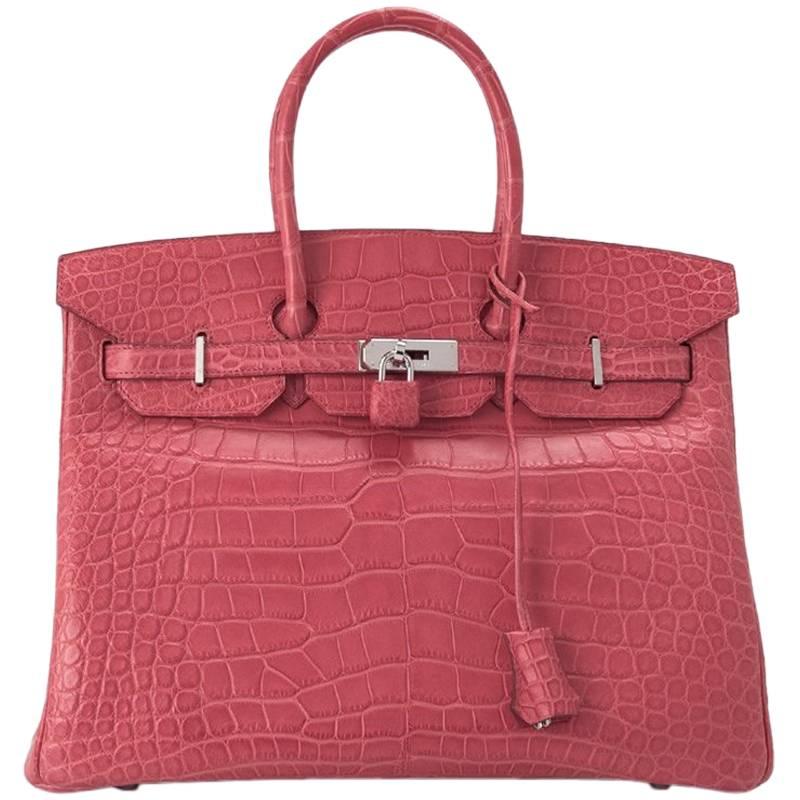 Hermes Pink Bougainvillea Crocodile Alligator Matte Birkin 35cm - Rare For Sale