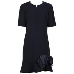 Little Black Wool Crêpe Evening Cocktail Dress With Exaggerated Raw Silk Bow