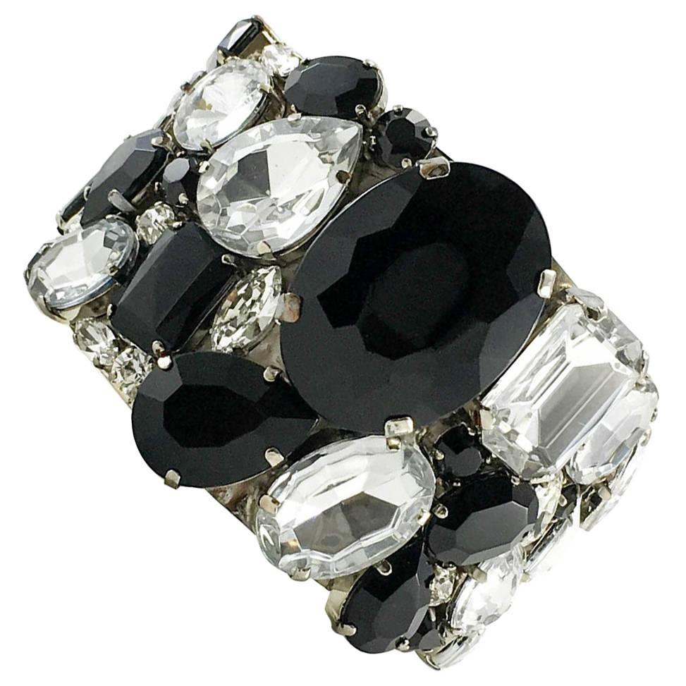 Armani Hand-Made Black Glass and Crystal Cuff Bracelet - 21st Century