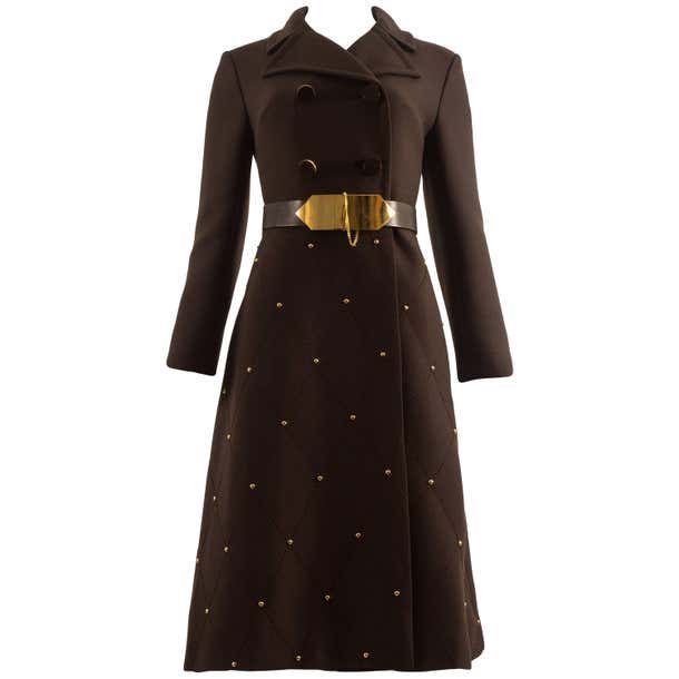 1960s brown wool coat with gold studs and belt For Sale at 1stDibs ...