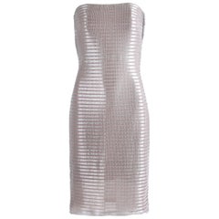 1990's Calvin Klein Collection Silver Metallic Strapless Cocktail Dress