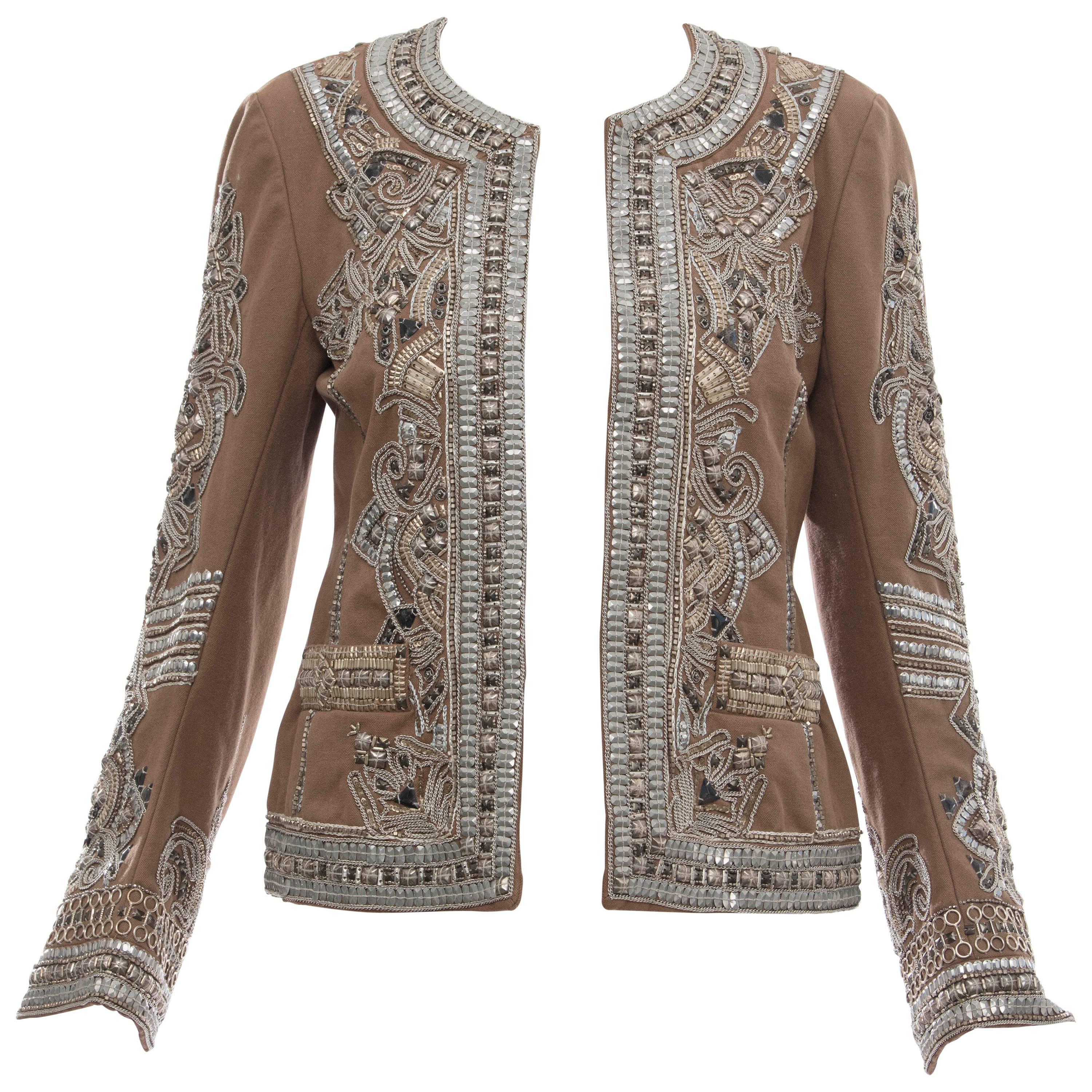 Dries Van Noten Cotton Embroidered Jacket With Silver Indian Thread, Fall 2010 For Sale