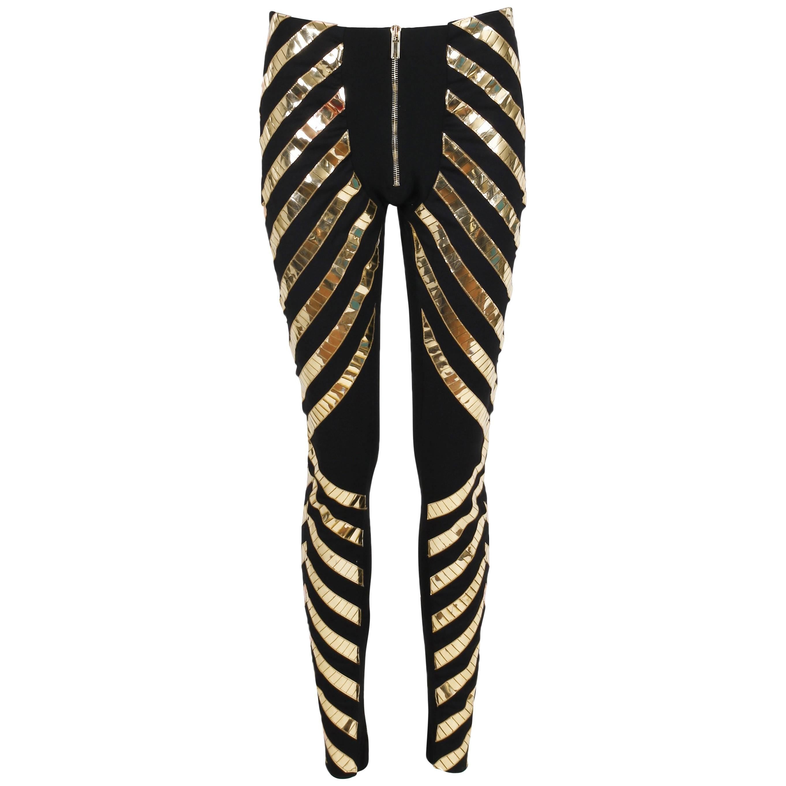 2011 Gareth Pugh Gold and Black Stretch Pants with Zippers at Ankle