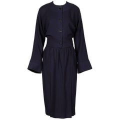 1970s Donald Brooks Vintage Navy Blue Wool Jacket + Skirt Suit Ensemble