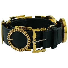 Chanel Vintage Schwarz Leder Multi Schnalle Gürtel