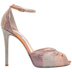 Rene Caovilla Silk Satin Swarovski Crystal Peep - Toe Sandals