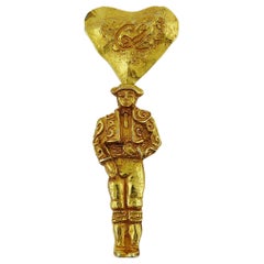 Christian Lacroix Vintage Gold Toned Matador Dangle Brooch