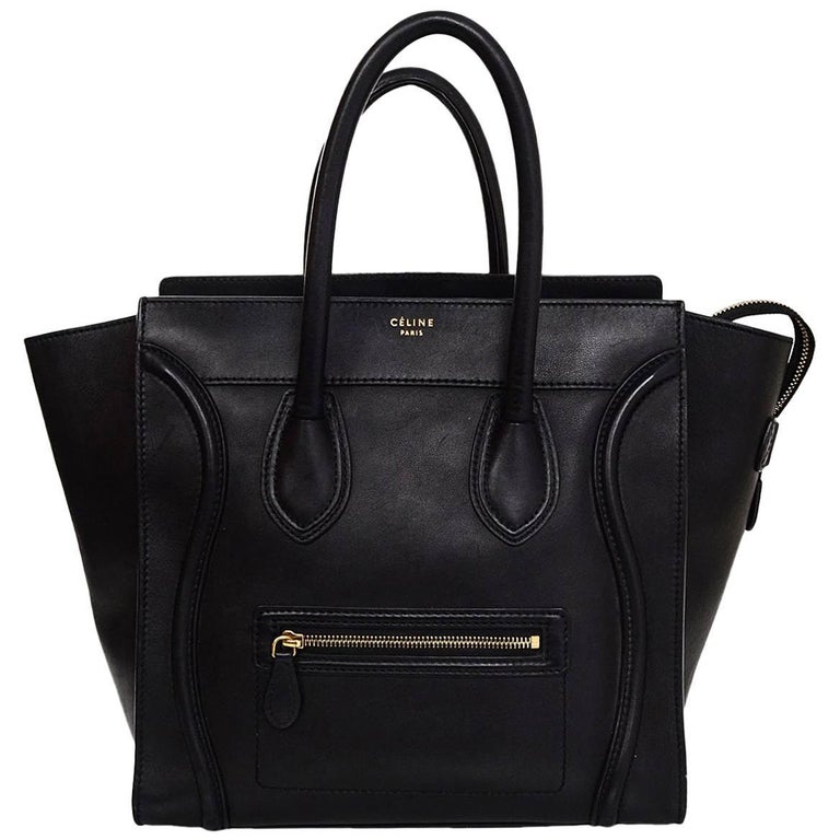 Celine Black Leather Mini Luggage Tote Bag For Sale at 1stDibs