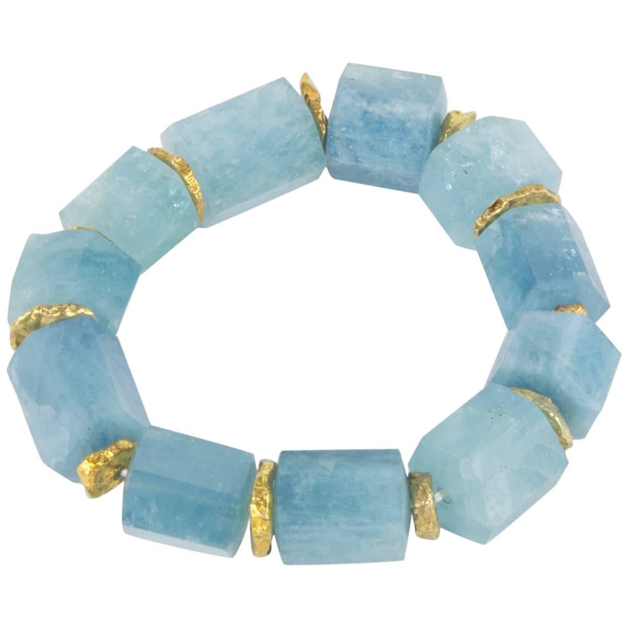 Natural Aquamarine Faceted Beads Bracelet 