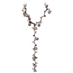 Retro Agate Faux Pearl Crystal Stainless Steel Sautoir Necklace Fine Estate Jewelry