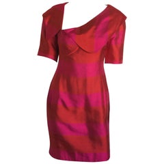 Lanvin Red & Pink Silk Striped Dress