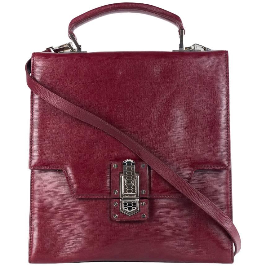 Roberto Cavalli Women Red Leather Medium Queen Satchel Shoulder Bag For Sale