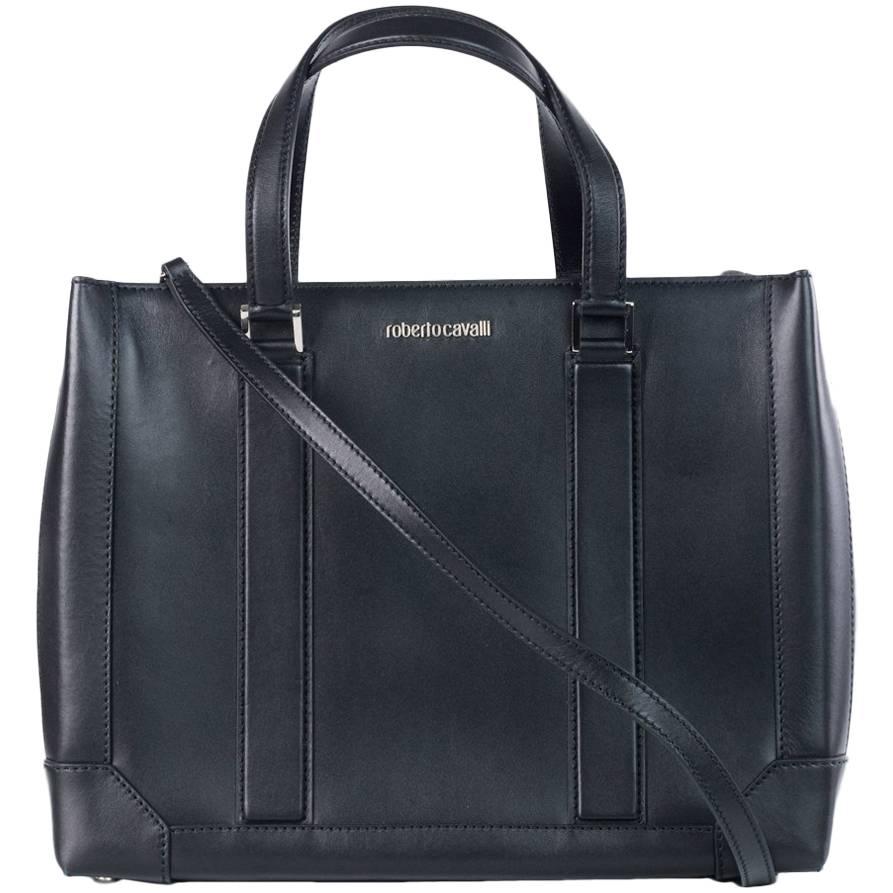 Roberto Cavalli Women's Black Leather Satchel Bag For Sale