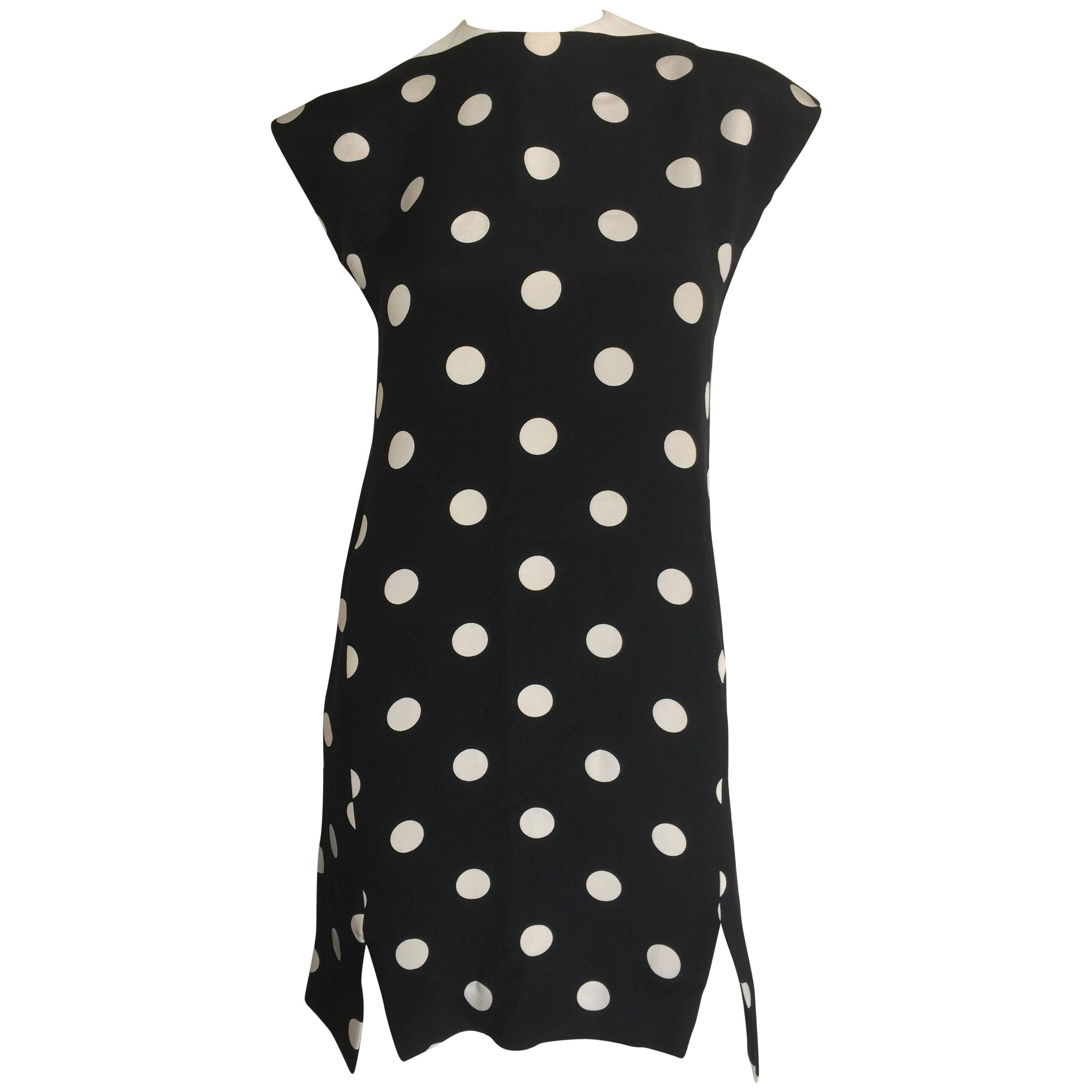Geoffrey Beene Black Mini Dress with White Polka Dots For Sale