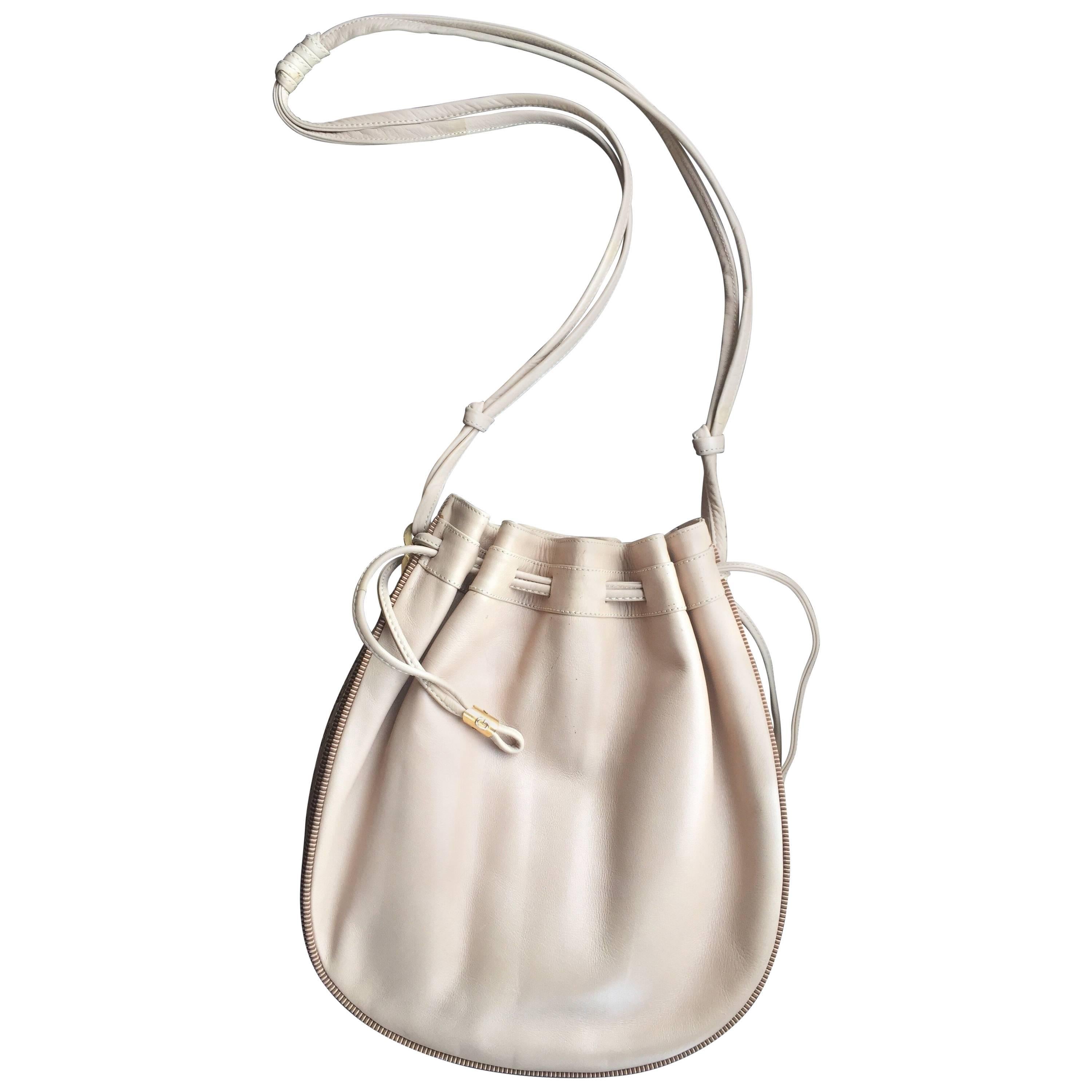 Tan Leather Drawstring Bucket Bag For Sale