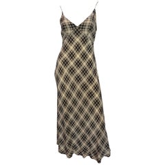1990s Perry Ellis Grunge Era Empire Waist Paid Spaghetti Strap Dress