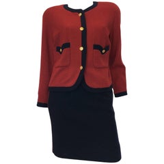 Chanel Boutique Classic Wool Burgundy and Navy Skirt Suit, 1990s 