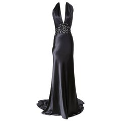 Hermes Crystal Embellished Silk Halter Gown