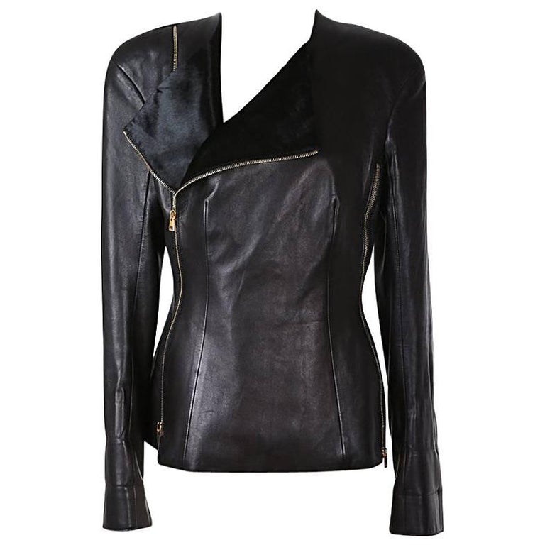 Tom Ford Leather Moto Jacket with Double Front Zipper and Pony Hair ...
