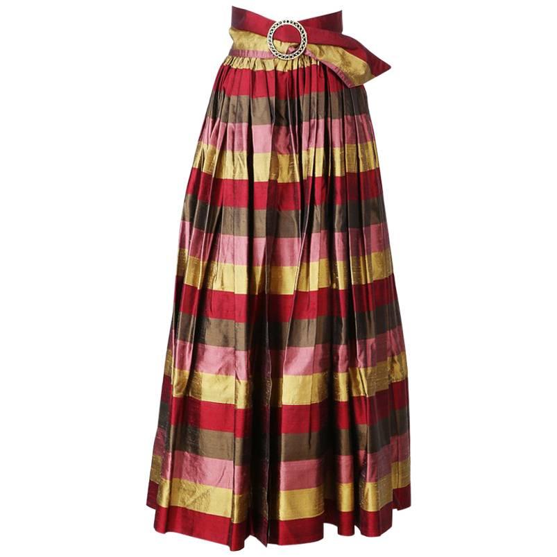 Todd Oldham Silk Taffeta Striped Skirt