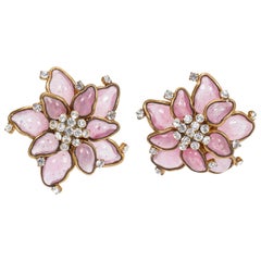 Rare Chanel Rare Pink Gripoix 1970's Flower Earrings