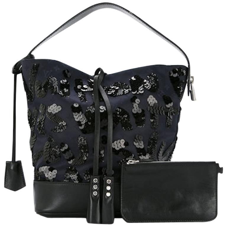 Louis Vuitton Black Navy Blue Sequin Evening Top Handle Satchel Louis Vuitton Black Navy Blue Sequin Evening Top Handle Satchel Shoulder Bag For