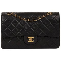 1990s Chanel Black Quilted Lambskin Vintage Medium Classic Double Flap Bag