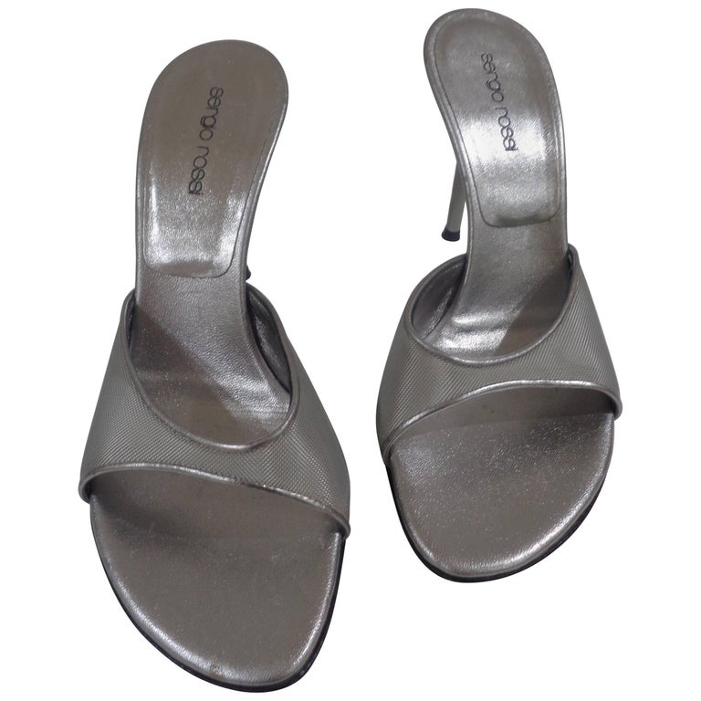 Sergio Rossi silver tone leather high heel sandals at 1stDibs