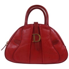 Christian Dior red leather ostrich stamp handbag