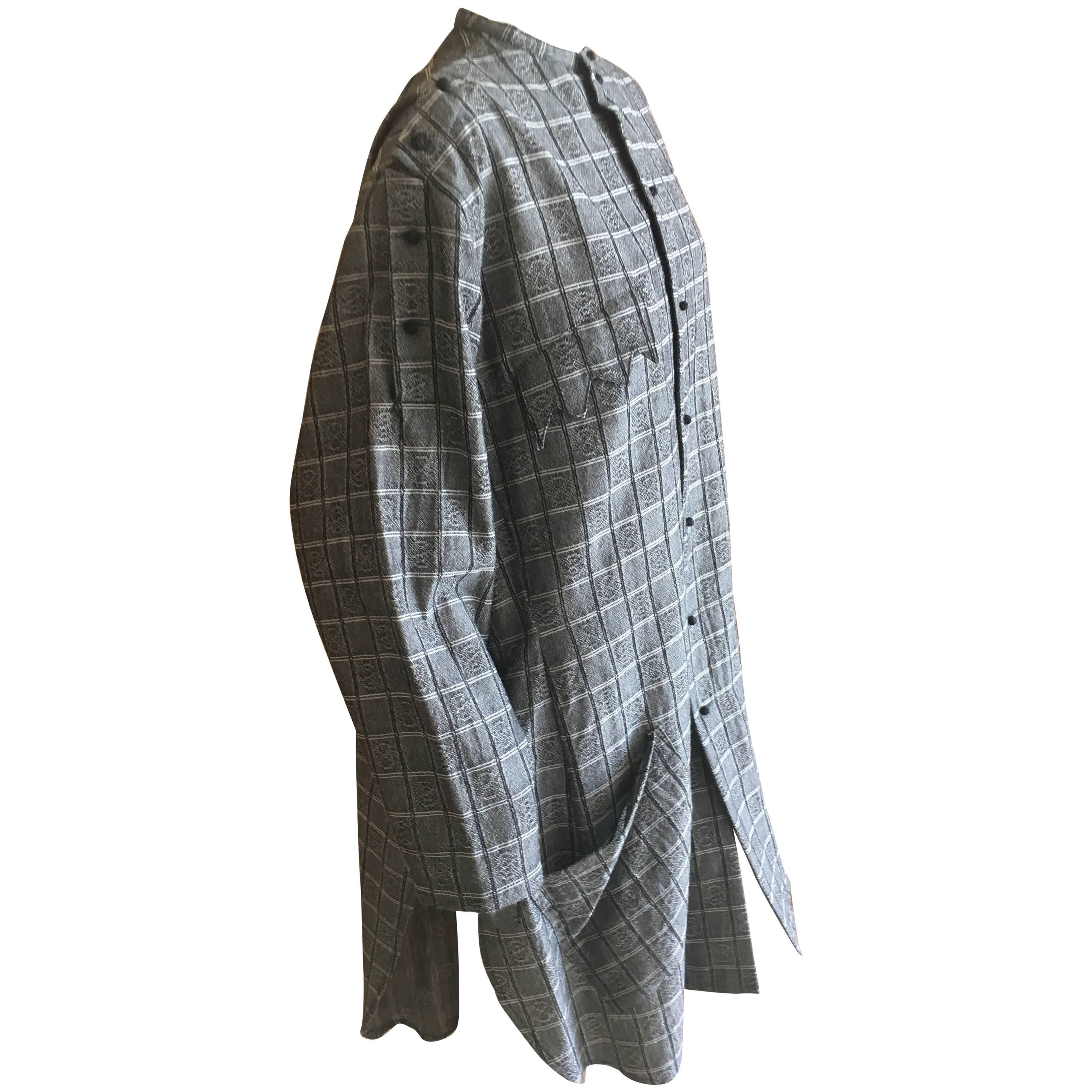 Yohji Yamamoto Vintage Gray Plaid Shirt Dress with Sawtooth Pocket For Sale