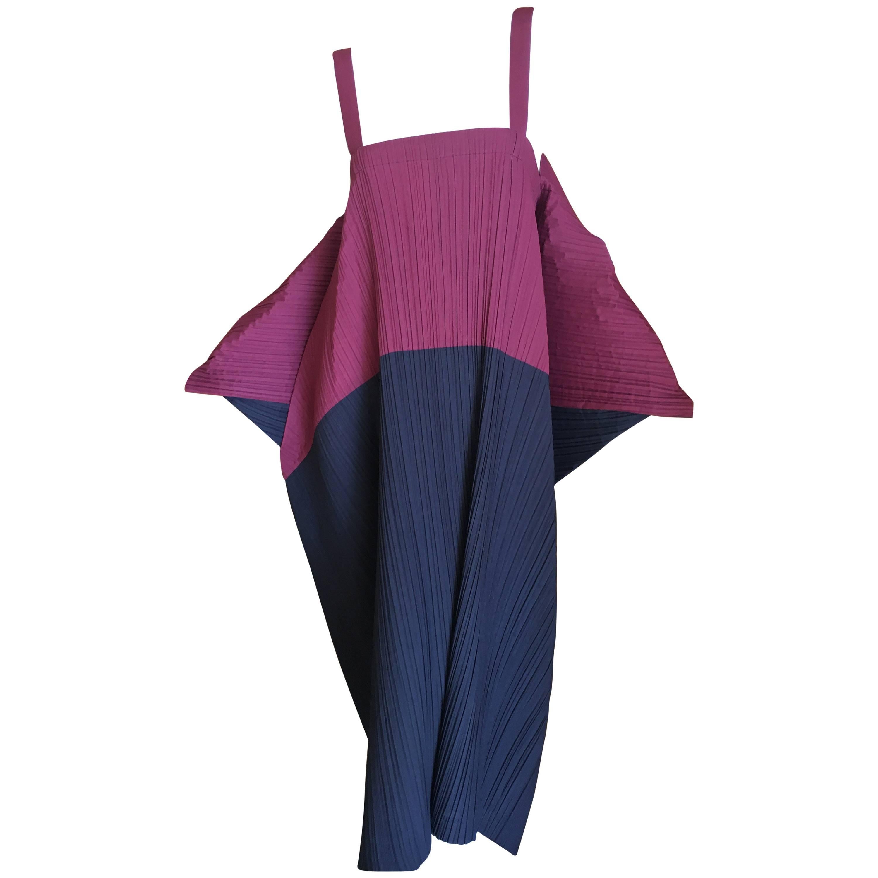 Issey Miyake for Bergdorf Goodman 1990 Colorblock Pleated Bubble Dress For Sale