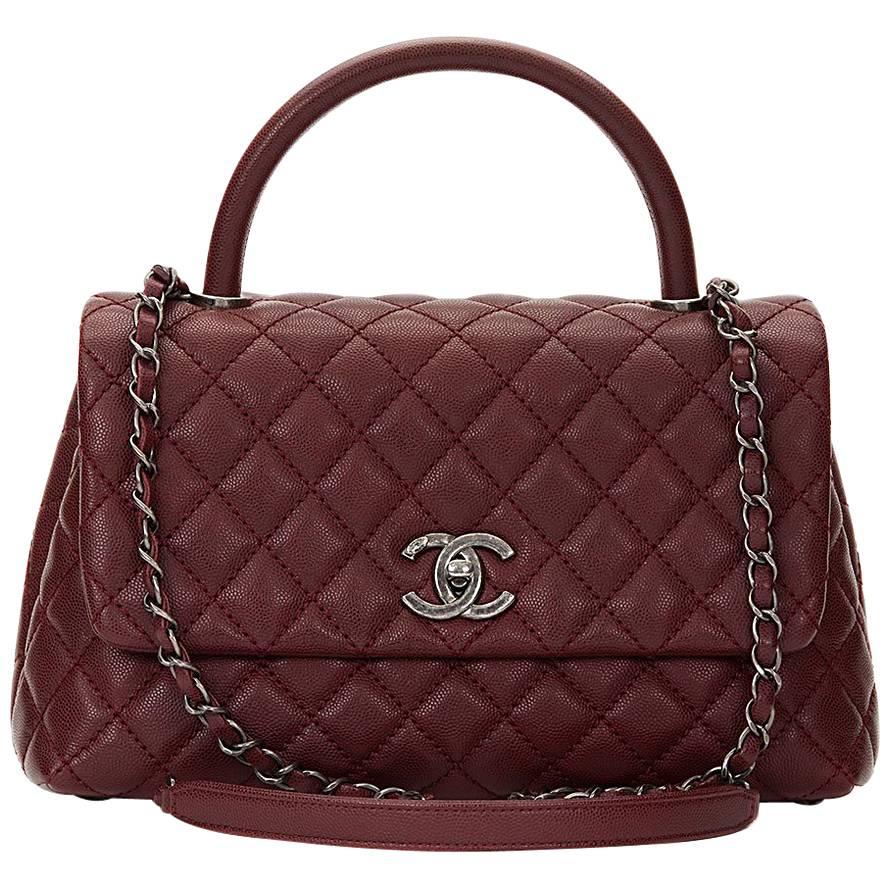 2016 Chanel Burgundy Quilted Caviar Leather Small Coco Handle at