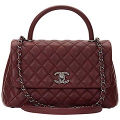 2016 Chanel Burgundy Quilted Caviar Leather Small Coco Handle