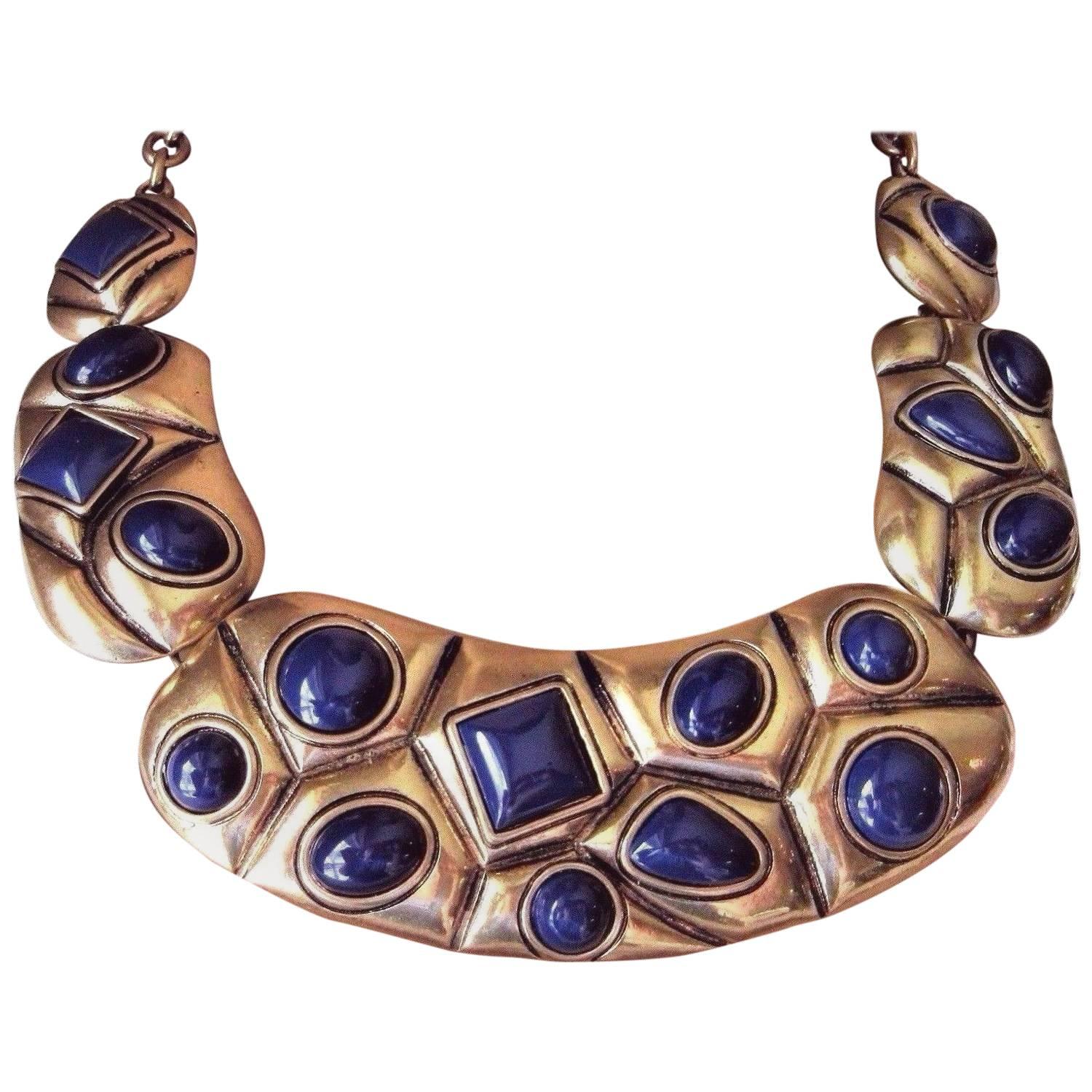 Oscar de la Renta Signed Faux Blue Lapis Statement Necklace