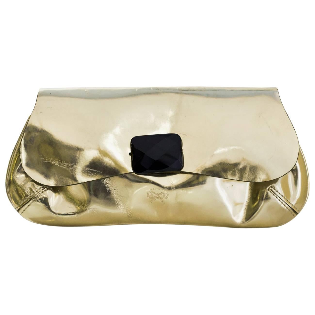 Anya Hindmarch Gold Glazed Leather Clutch Bag