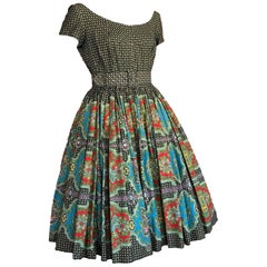 Vintage Cotton Paisley Victor Jocelyn Fit 
Flare Dress Documented in Vogue 1960