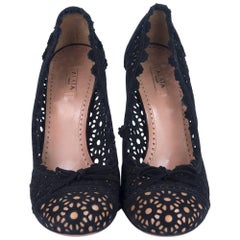 Azzedine Alaia Black Perforated Suede Pumps