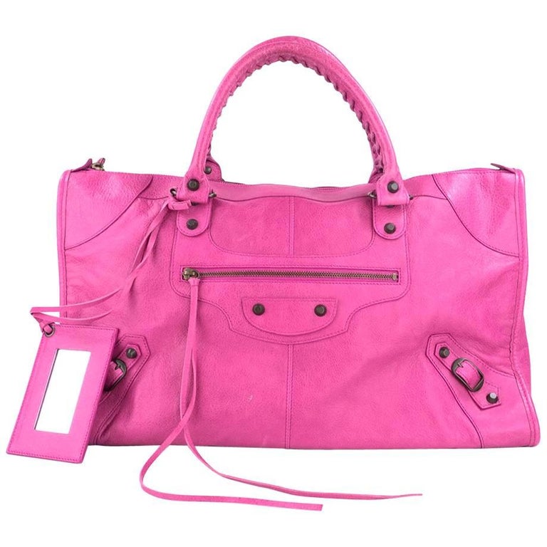 Balenciaga Bubblegum Pink Large Leather City Bag For Sale at 1stDibs