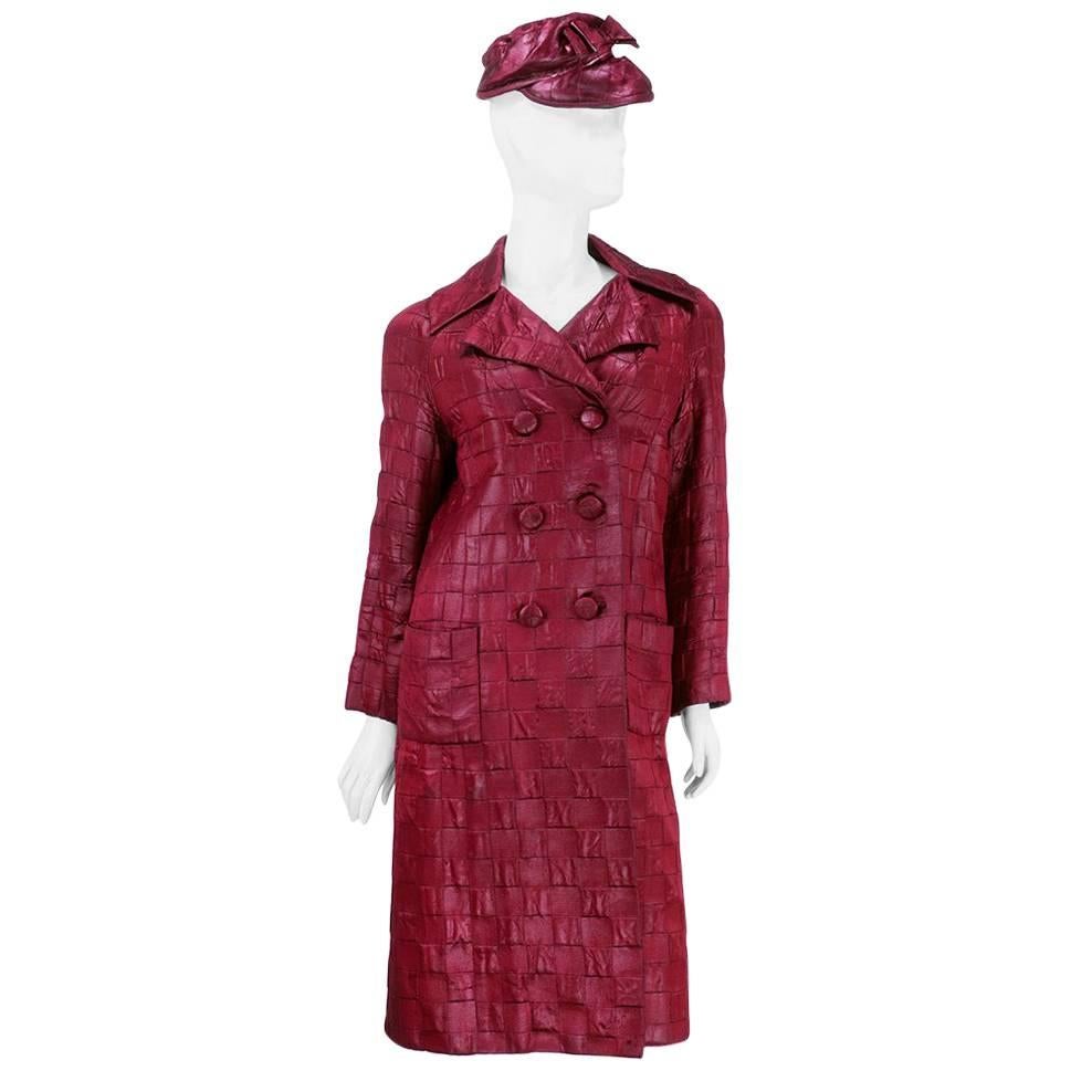 Possibly Dior 60s Mod Coat and Cap in Wine Red  For Sale