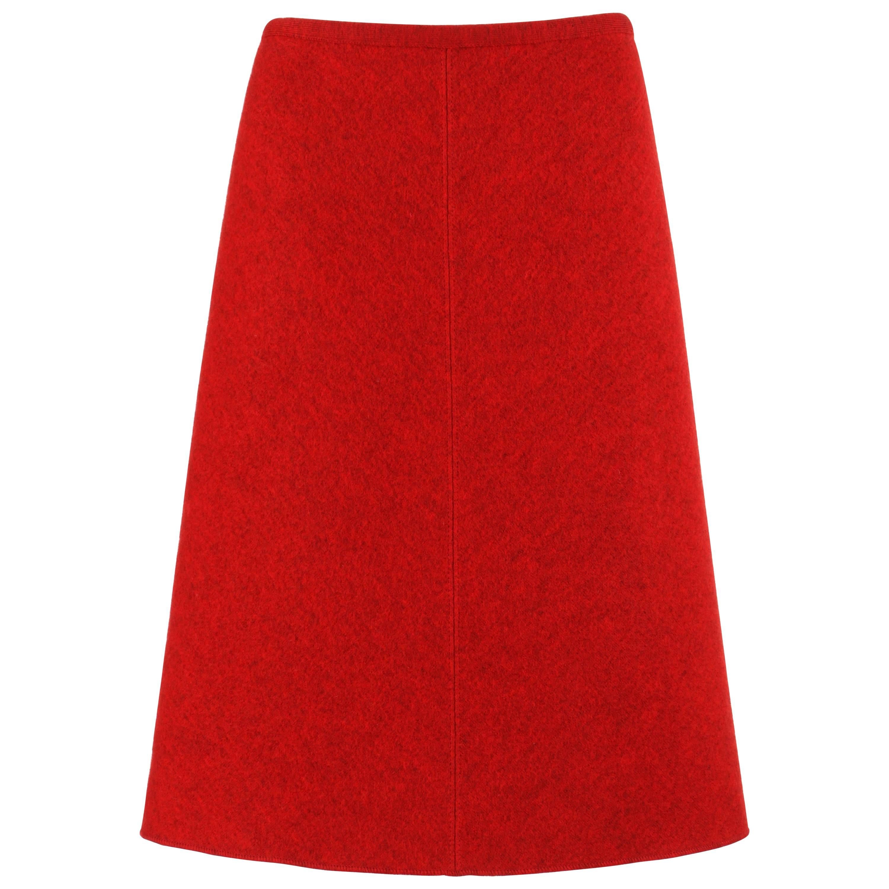 ALAIA c.1990's Red Boiled Wool Classic A-Line Skirt 