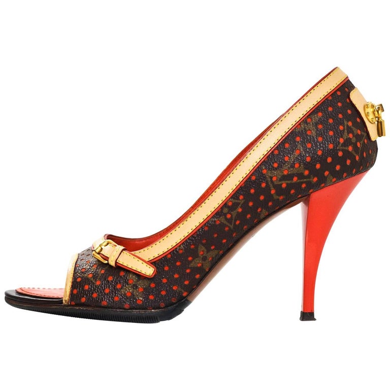 Louis Vuitton Brown and Orange Perforated Monogram Pumps Sz 36.5 For Sale at 1stdibs