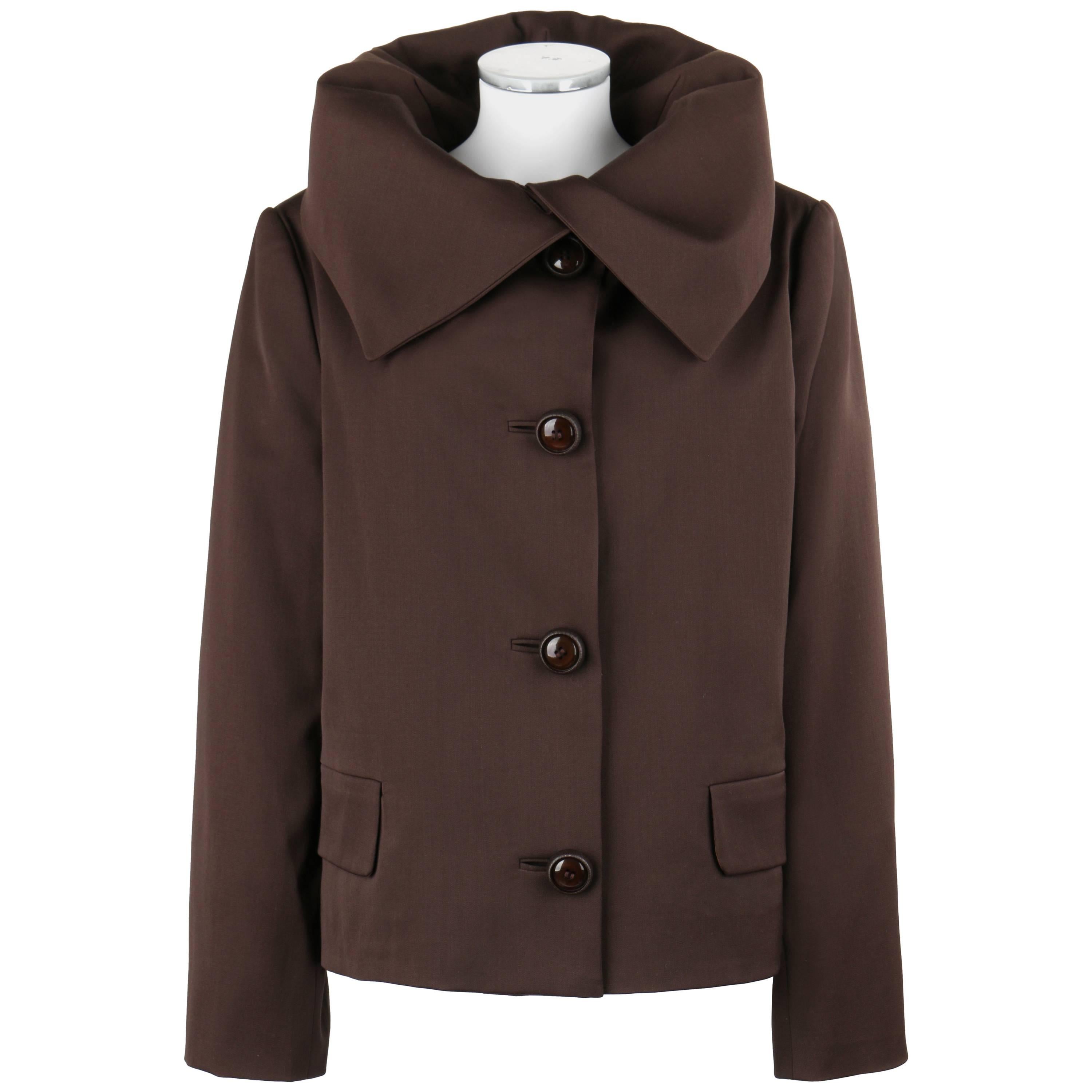 ALIK SINGER ca. 1980er Jahre Jacke mit übergroßem Kragen aus brauner Wolle und Seide im Angebot