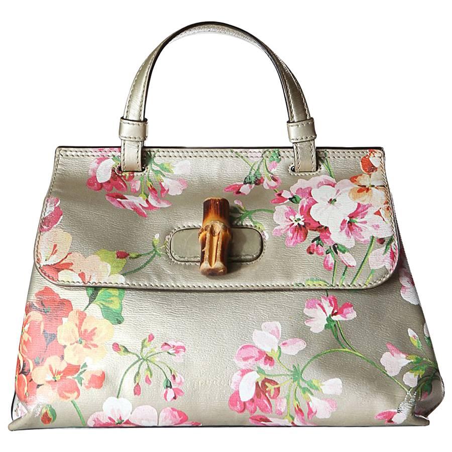Tom Ford for Gucci Floral Printed Leather Bag with Bamboo Toggle, 1990s